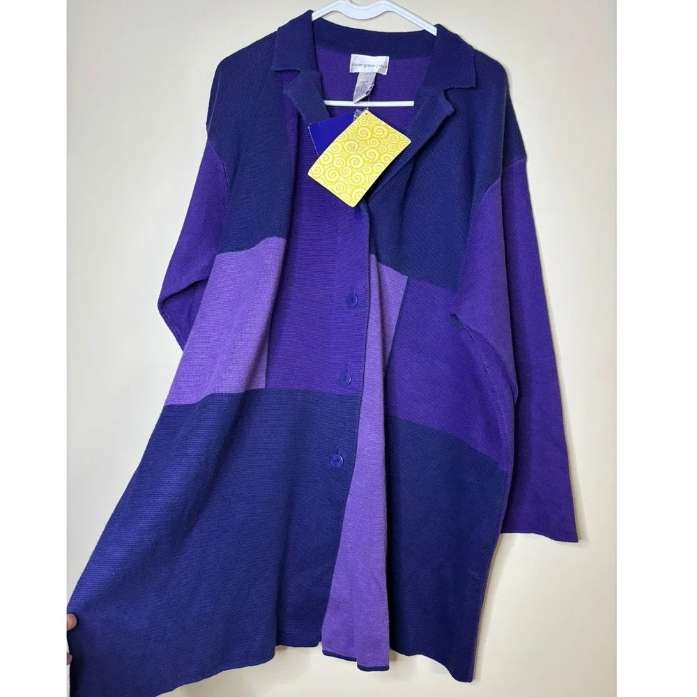 Susan Graver Style Purple Colorblock Longline Cardigan‎ Sweater New Womens Sz 3X